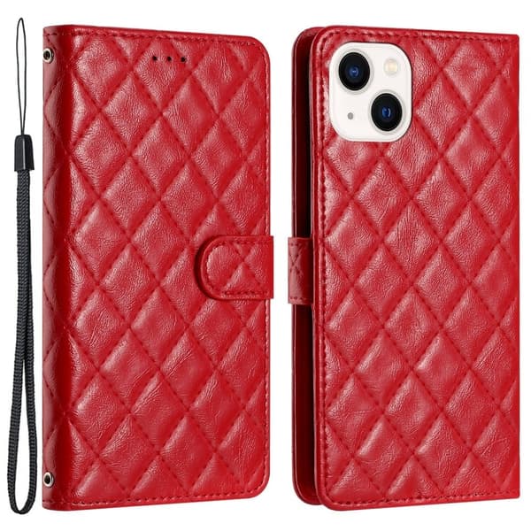 Toimiva rombinen lompakkokotelo iPhone 14 - Punainen Red