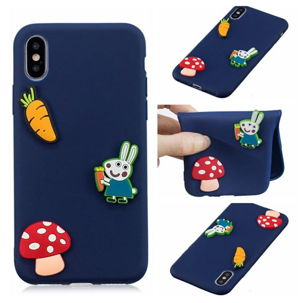 iPhone 9 Plus mobilskal silikon 3D mönster - Mörkblå kaninmönster multifärg