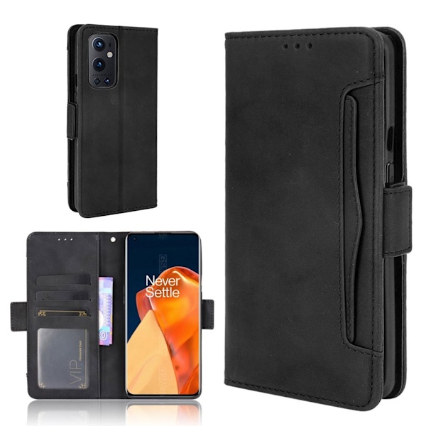 Modern-styled Læder Pung Etui til Oneplus 9 Pro - Sort Black