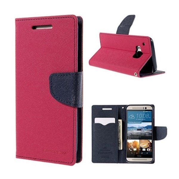 Mercury HTC One M9 Läder Flip Fodral med Korthållare - Het Rosa Rosa