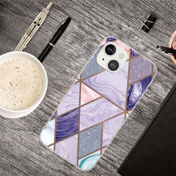Marmormotiv iPhone 14 skal - Trianglar Och Diamantmarmor multifärg
