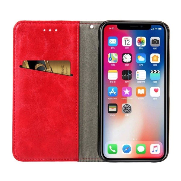 iPhone XS mobilfodral syntetläder silikon och stående plånbok - Röd