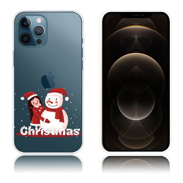 Fleksibelt bagcover til iPhone 12 Pro Max med julemønstertryk - Gris Og Snemand White