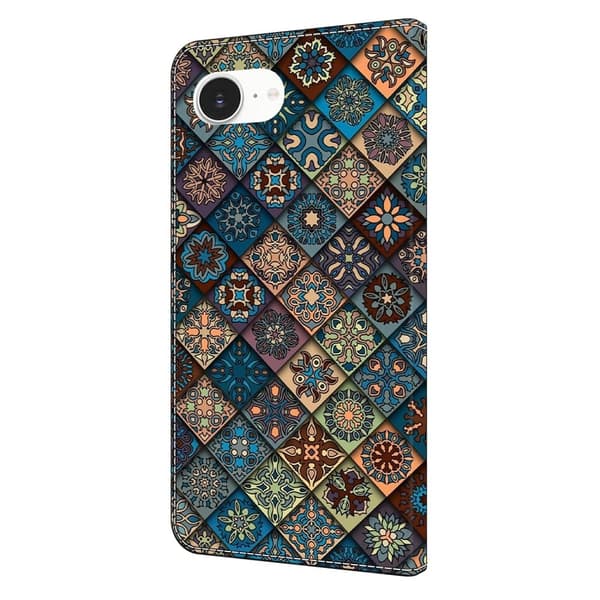 iPhone 16e Plånboksfodral Mönster Tryck Stativ Läder Flip Phone Cover - Blå Blommor Blå