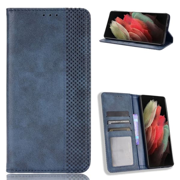 Bofink Vintage Samsung Galaxy S21 Ultra Lær Etui - Blå Blue