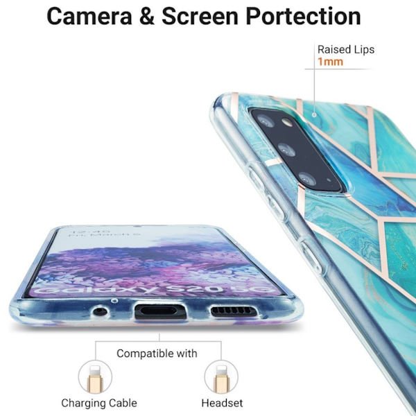 Marble Samsung Galaxy S20 Etui - Cyan / Blå Blue