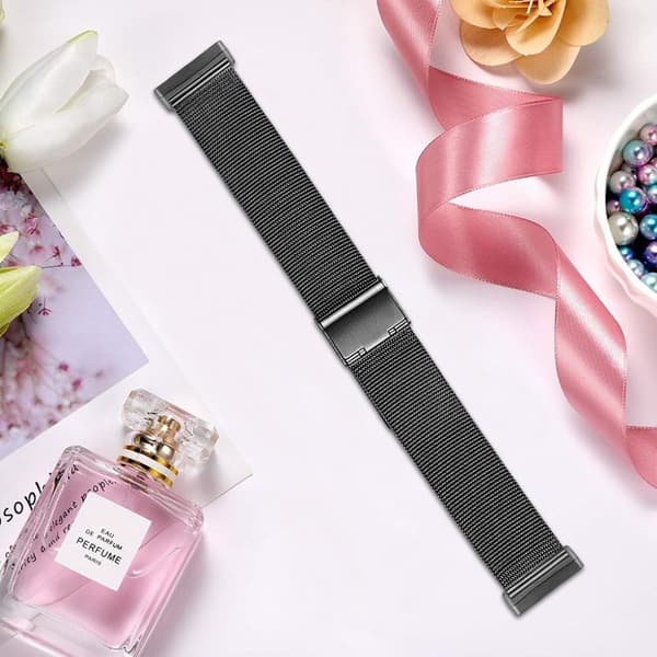 Fitbit Sense / Versa 3 elegant stainless steel watch band - Black Svart