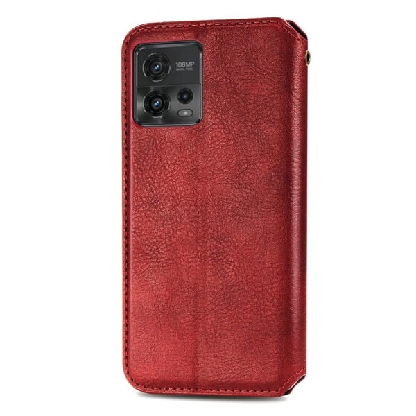 Læder Etui med A Stilfuldt Rhombus Tryk til Motorola Moto G72 - Rød Red