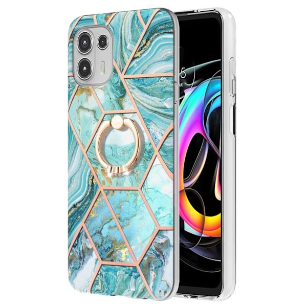 Marble Patterned Suojakuori With Ring Holder For Motorola Edge 20 Lite - Sininen Blue