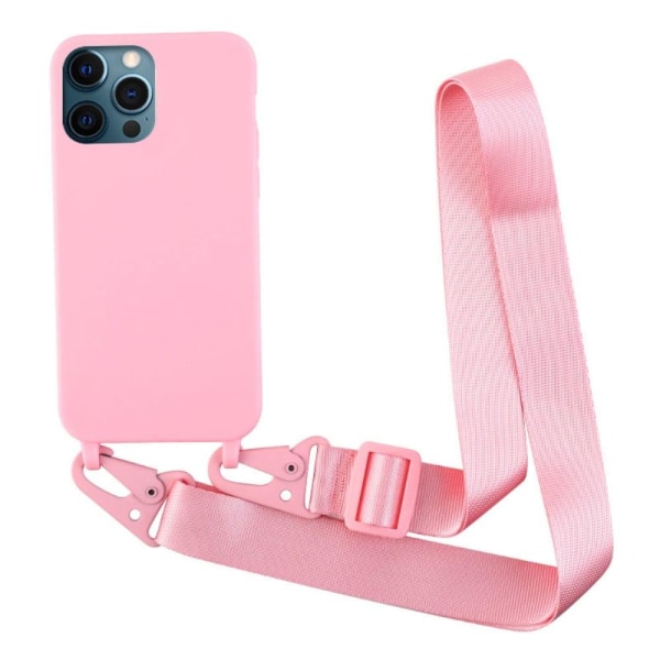 iPhone 12 Pro Max 6,7 tommer mat overflade glat fleksibel beskyttende telefon cover med justerbar rem - Lyserød Pink
