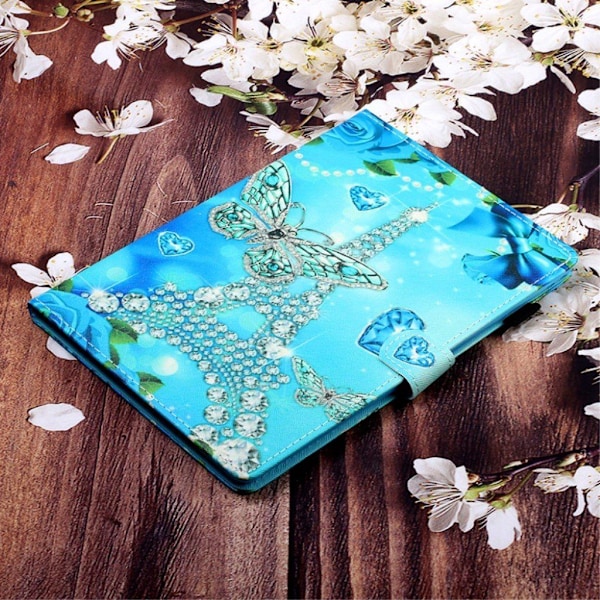 Samsung Galaxy Tab S5e viileä kuvio nahkainen flip case - Torni Blue