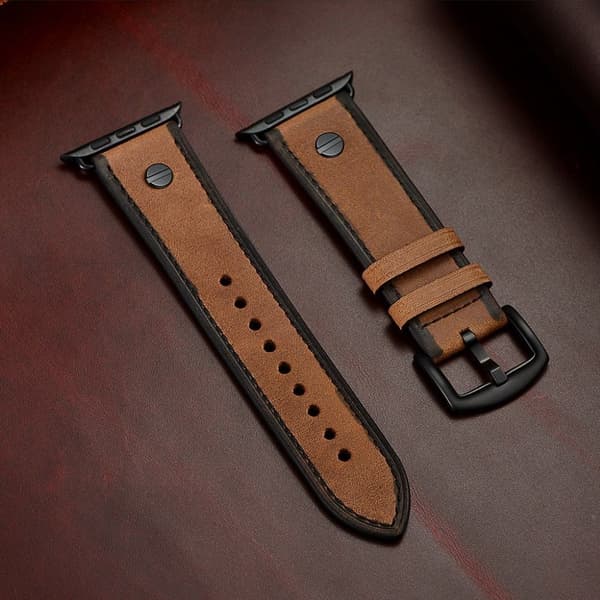 Apple Watch Series 5 40mm nitte dekorations ægte læder Urrem - Crazy Horse Brown Brown