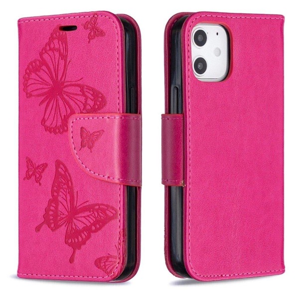 Butterfly läder iPhone 12 Mini fodral - Rosa Rosa