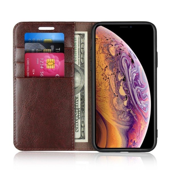 iPhone XS plånboks mobilfodral av vildhäst syntetläder - Kaffe Brun