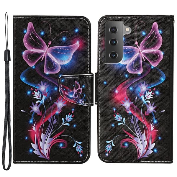 Wonderland Samsung Galaxy S22 Flip Etui - Shimmering Sommerfugl Multicolor