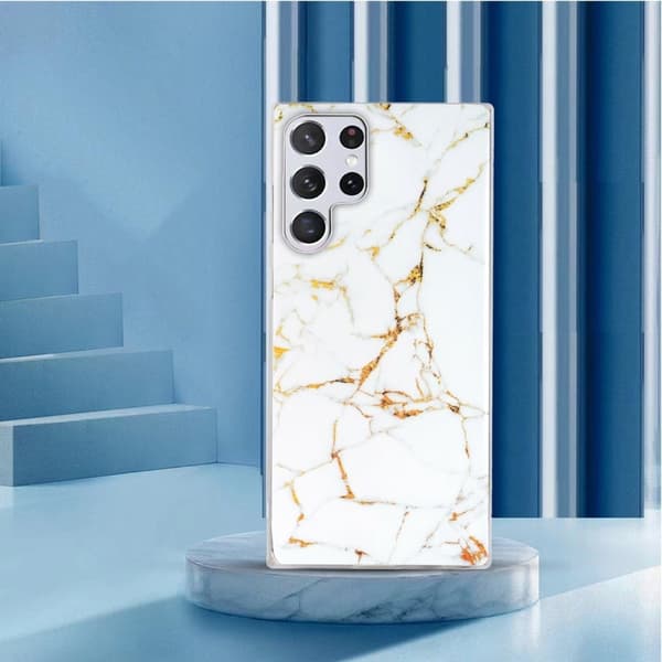Marble Samsung Galaxy S22 Ultra Etui - Hvit White