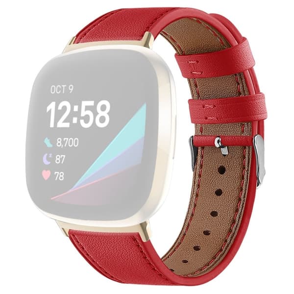 Klockarmband i äkta läder Fitbit Sense 2 / Versa 4 - Röd Röd