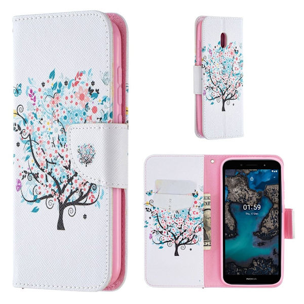 Wonderland Nokia C1 Plus Flip Etui - Blomst Træ Multicolor