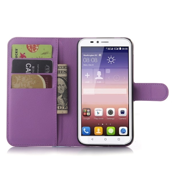 Læderetui med litchi overflade til Huawei Y625 - Lilla Purple