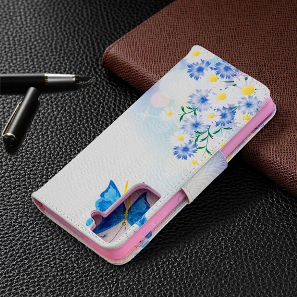 Wonderland Samsung Galaxy S21 flip etui - sommerfugl og blomster Blue
