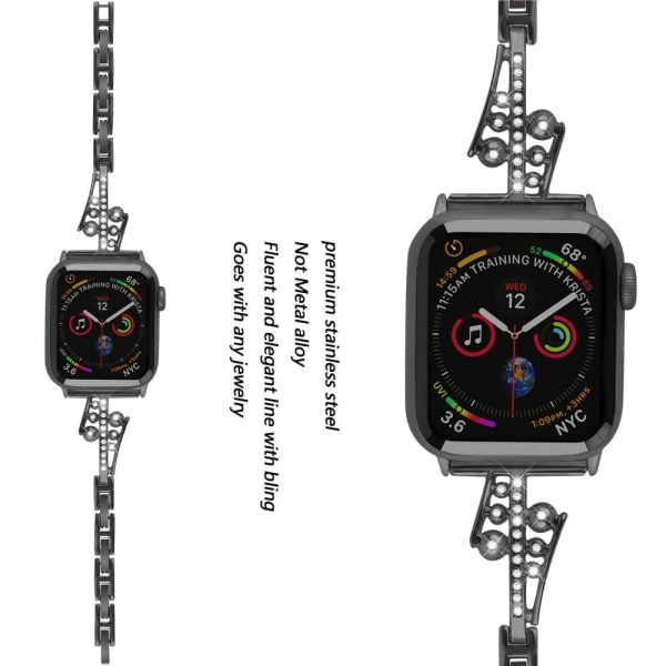 Apple Watch Series 8 (45mm) / Kello Ultra elegantti strassikoristeinen kelloranneke - Musta Black