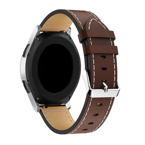 Samsung Galaxy Watch (46mm) 22mm business tyylinen aito nahkainen kellon vaihto ranneke metalli soljella ja sauma koristeilla - Kahvi Brown