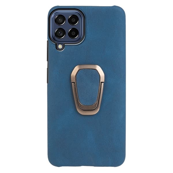 Stötsäkert läderfodral med oval kickstand för Samsung Galaxy M53 5G - Blå Blå