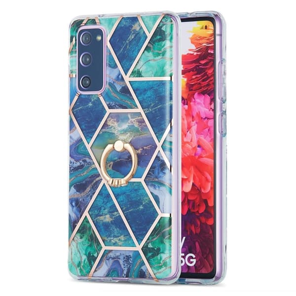 Marble Mønstret Deksel med Ring Holder til Samsung Galaxy S20 Fe 2022 / S20 Fe 5g - Blå / Grønn Blue