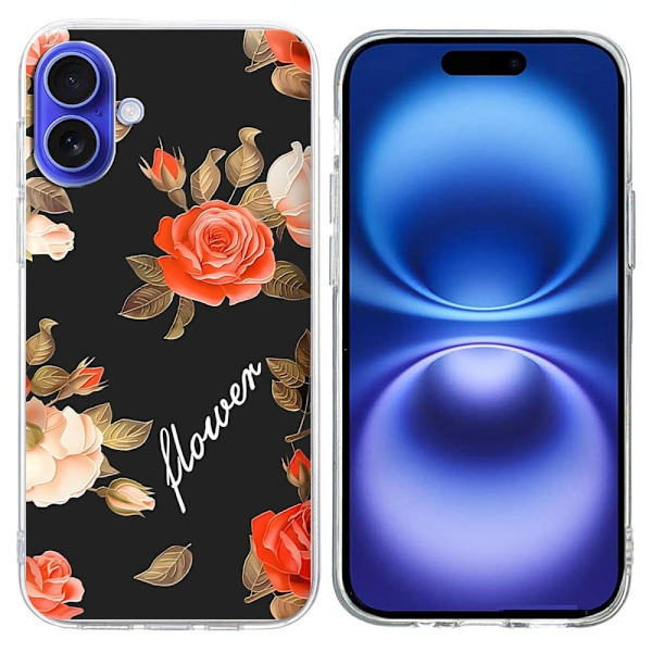 Vibe iPhone 16 Plus deksel - Svart Bakgrunn Blomster Black