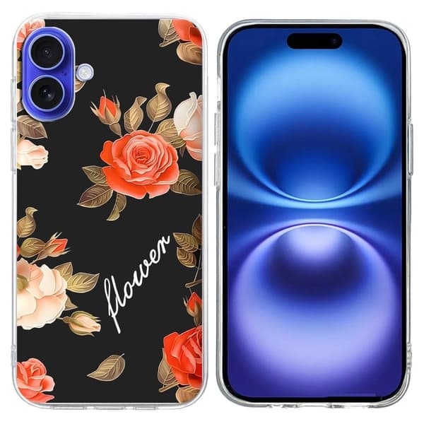 Vibe iPhone 16 Plus skal - Blommor Med Svart Bakgrund Svart