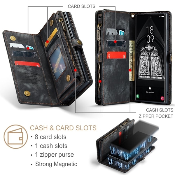 CaseMe Samsung Galaxy S23 Ultra Pung med Lynlås - Sort Black