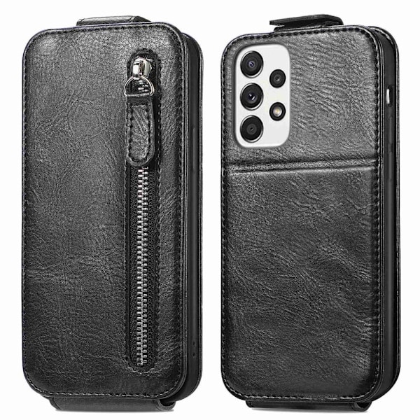 Vertical Flip Phone Etui med Zipper til Samsung Galaxy A72 5G - Sort Black
