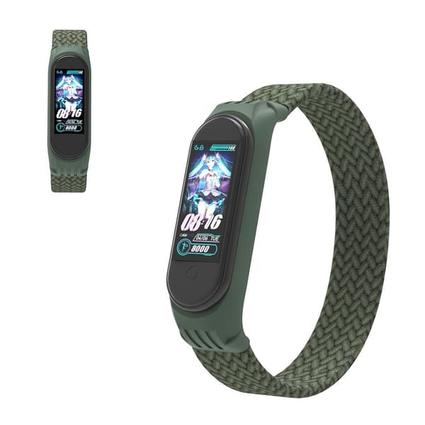 Xiaomi Mi Band 5 / 4 / 3 elastinen nailon kellonauha - Vihreä / Koko: L Green