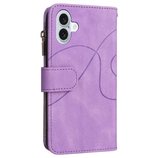 Tekstureret iPhone 16 Plus læderetui med rem - Lyselilla Purple