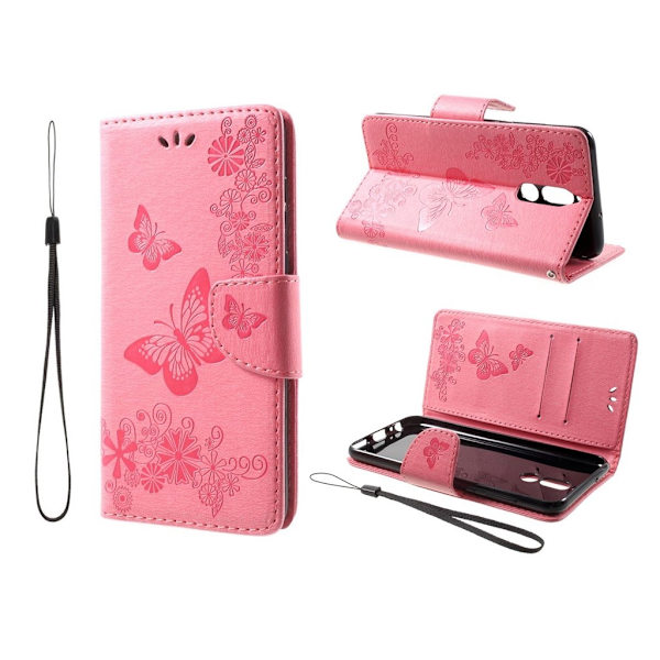 Huawei Mate 10 Lite Etui med sommerfugle tryk - Lyserød Pink