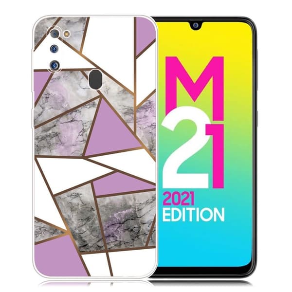 Marble Samsung Galaxy M21 2021 Suojakotelo - Violetti / Valkoinen / Harmaa Marble Multicolor