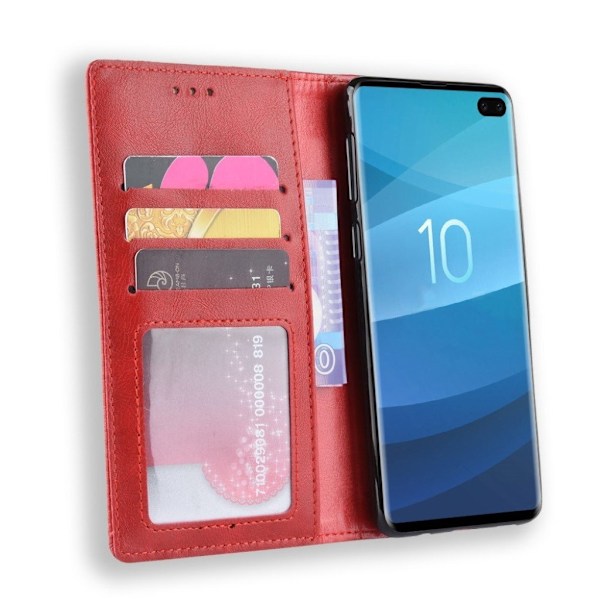 Samsung Galaxy S10 Plus vintage läderfodral - Röd Röd