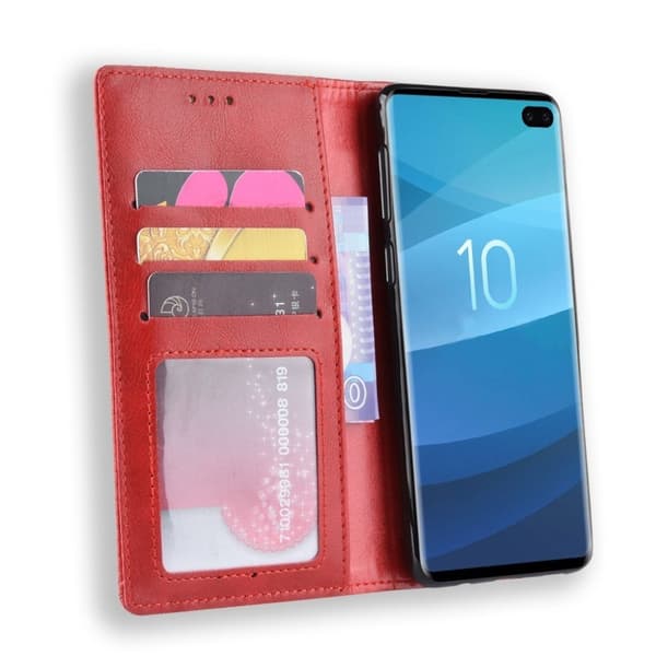 Samsung Galaxy S10 Plus vintage stil læder flip etui - Rød Red