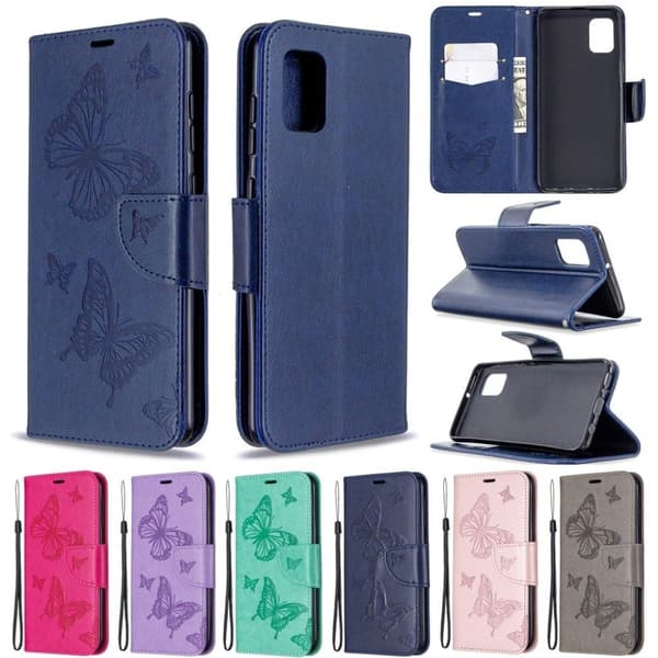 Butterfly Samsung Galaxy A31 skinnveske - Blå Blue