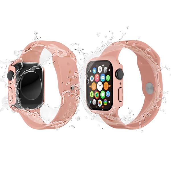 Apple Watch (41mm) rubberized hard cover with tempered glass screen protector - Pink Rosa
