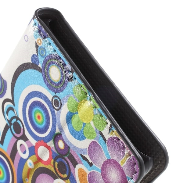 Moberg Huawei Ascend P8 Läder Fodral med Korthållare - Färgade Blommor multifärg