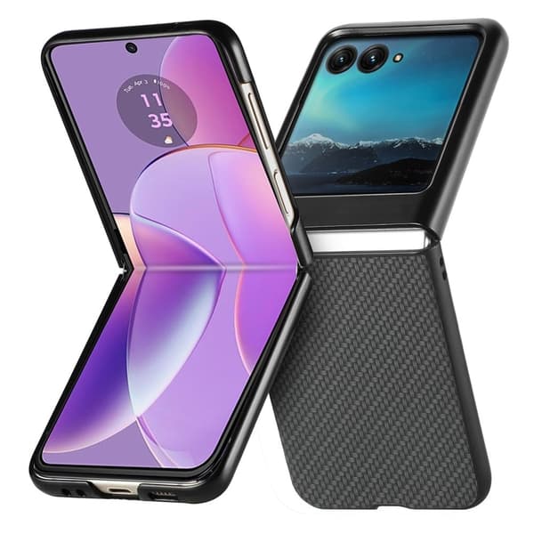 Motorola Razr 40 Ultra lædercover i kulfiber-stil - Sort Black
