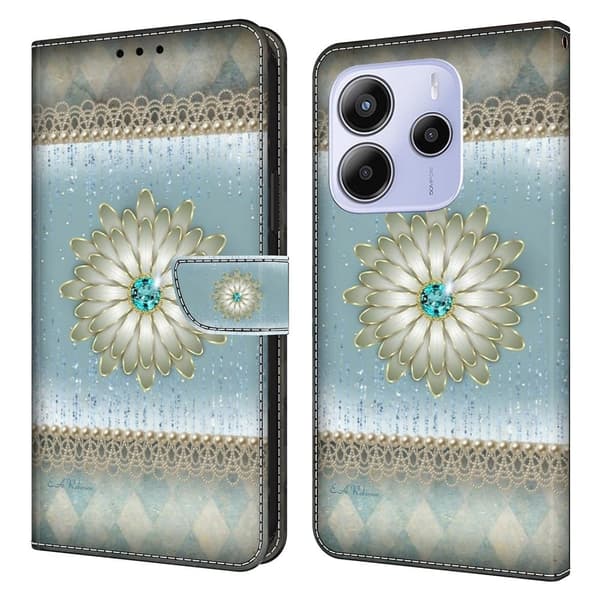 Xiaomi Redmi Note 14 5G Plånboksfodral Mönster Tryck Stativ Läder Flip Telefonskal - Blå Diamantblomma Blå