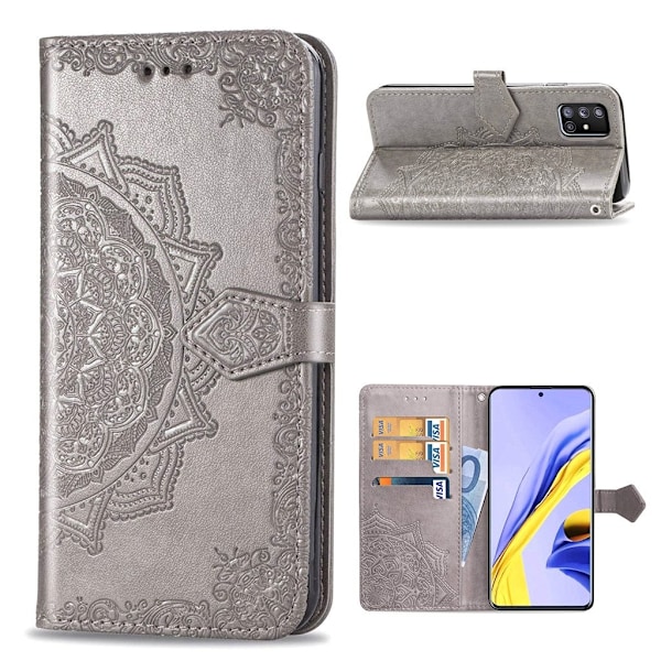 Mandala Samsung Galaxy A51 5G nahkakotelo - Harmaa Silver grey
