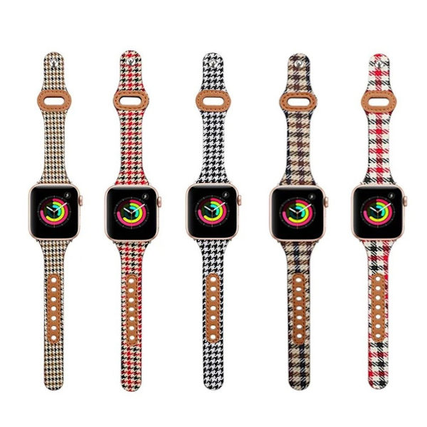 Apple Watch 40mm liner design læder urrem - Rød Plaid Multicolor