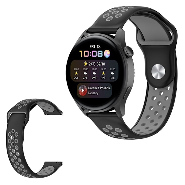 22mm Universal kaksivärinen silikoni ranneke - Musta / Harmaa Black