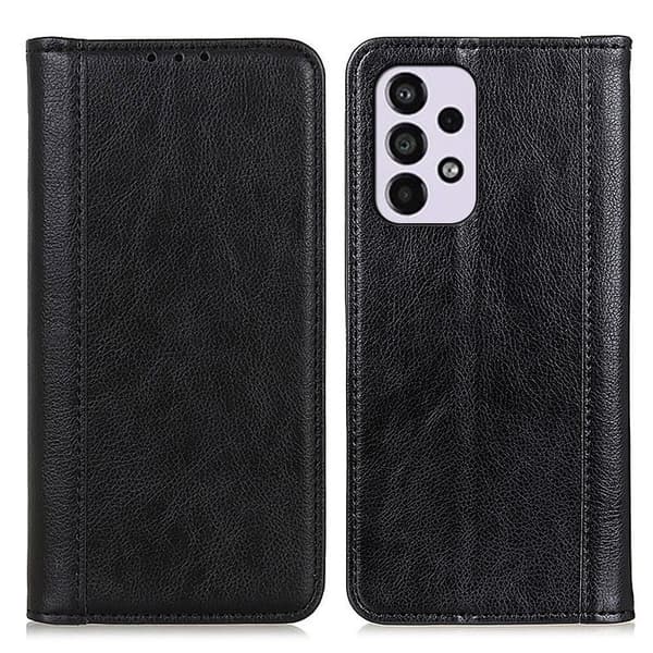 Ekte lærdeksel med magnetisk lukking for Samsung Galaxy A33 5G - Svart Black