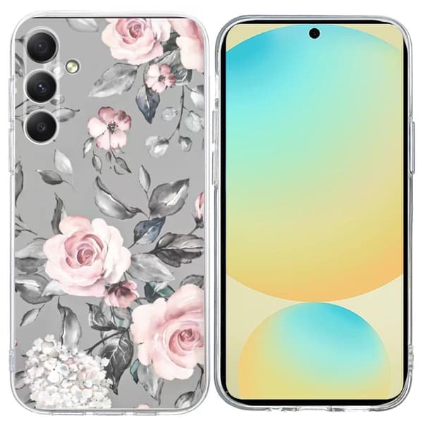 Vibe Samsung Galaxy S25 FE skal - Blommor Med Grå Bakgrund Silvergrå
