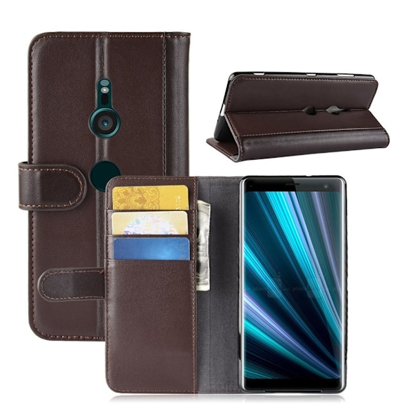 Sony Xperia XZ3 mobiletui i splidtet læder med kortholder - Brun Brown