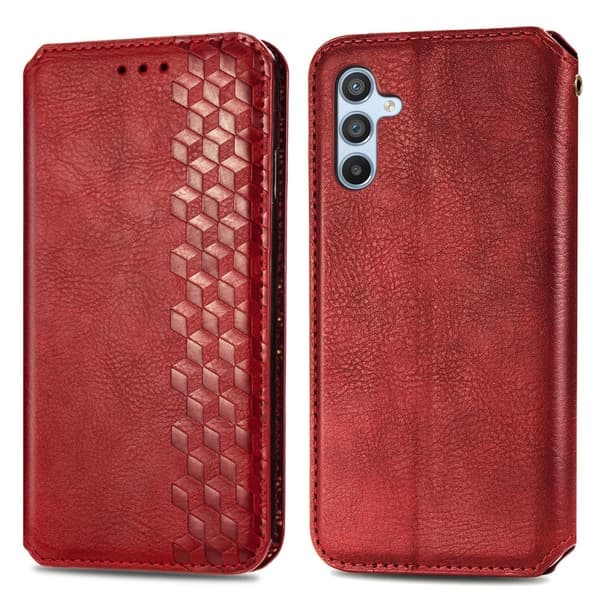 Samsung Galaxy A56 læderetui med stilfuldt rombe aftryk - Rød Red